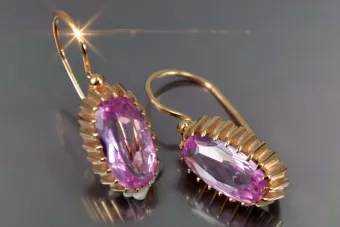 Vintage rose pink 14k 585 gold earrings vec047 alexandrite ruby emerald sapphire ...