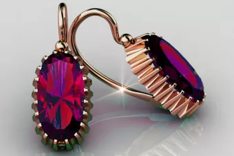 Boucles d’oreilles en or rose soviétique russe 14k 585 vec047 alexandrite rubis émeraude saphir ...