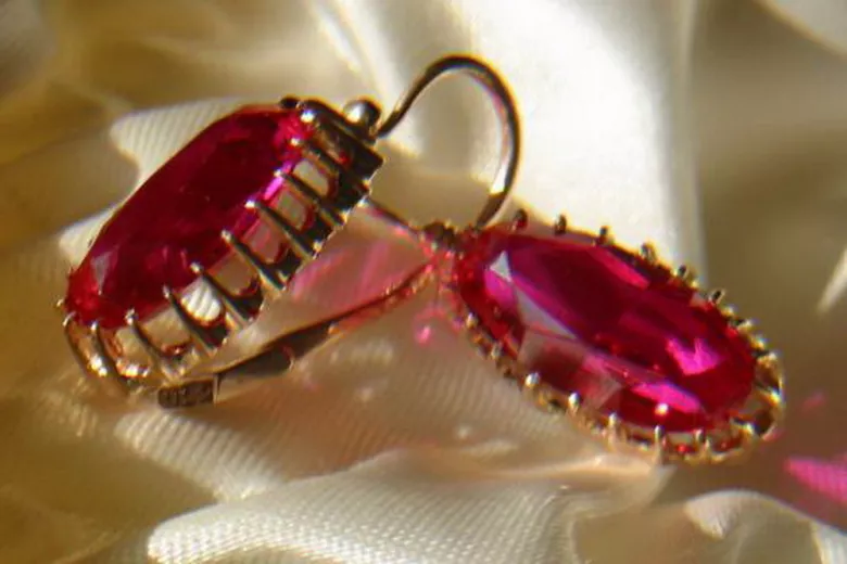 Ruso soviético rosa rosa 14k 585 pendientes de oro vec047 alejandrita rubí esmeralda zafiro ...