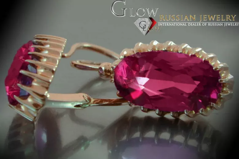 Rus sovietic a crescut roz 14k 585 cercei de aur vec047 alexandrit rubin smarald safir ...