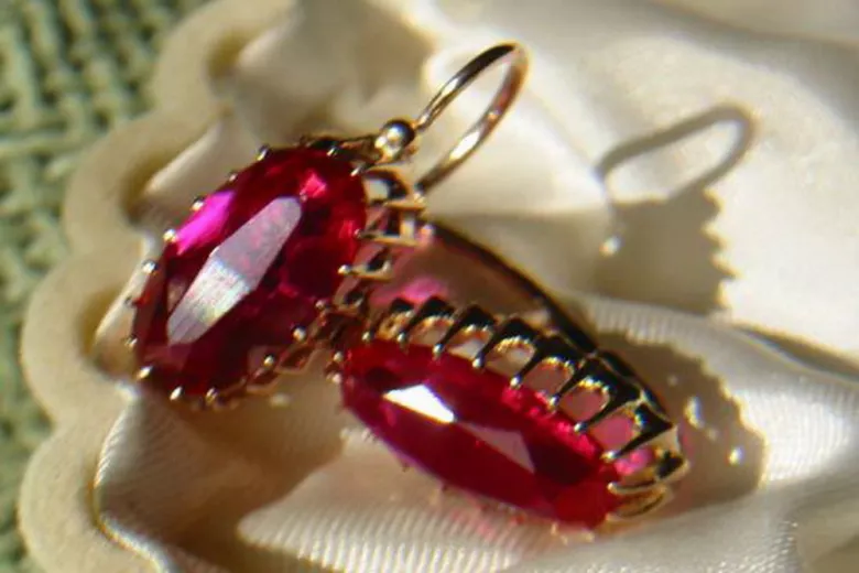 Russische Sowjetische Rose Pink 14k 585 Gold Ohrringe vec047 Alexandrit Rubin Smaragd Saphir ...
