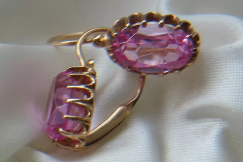 Russische Sowjetische Rose Pink 14k 585 Gold Ohrringe vec064 Alexandrit Rubin Smaragd Saphir ...