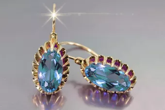 Ruso soviético rosa rosa 14k 585 pendientes de oro vec064 alejandrita rubí esmeralda zafiro ...