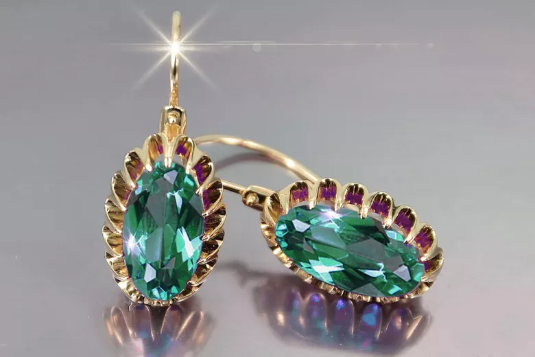 Boucles d’oreilles en or rose soviétique russe 14k 585 vec064 alexandrite rubis émeraude saphir ...