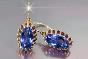Ruso soviético rosa rosa 14k 585 pendientes de oro vec064 alejandrita rubí esmeralda zafiro ...