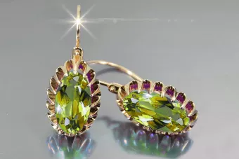 Ruso soviético rosa rosa 14k 585 pendientes de oro vec064 alejandrita rubí esmeralda zafiro ...