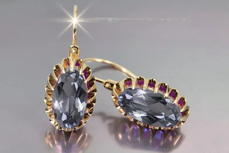Russische Sowjetische Rose Pink 14k 585 Gold Ohrringe vec064 Alexandrit Rubin Smaragd Saphir ...