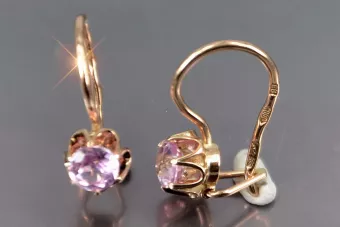 Vintage rose pink 14k 585 gold earrings vec069 alexandrite ruby emerald sapphire ...
