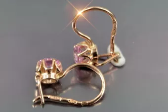 Vintage rose pink 14k 585 gold earrings vec069 alexandrite ruby emerald sapphire ...