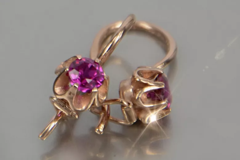 Vintage auskariniai iš 14k 585 rožinio aukso vec069 aleksandritas rubinas emeraldas safiras ...