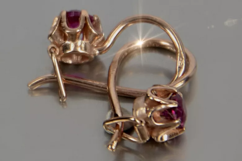 Vintage kolczyki z 14k 585 różowego złota vec069 aleksandryt rubin szmaragd szafir ...