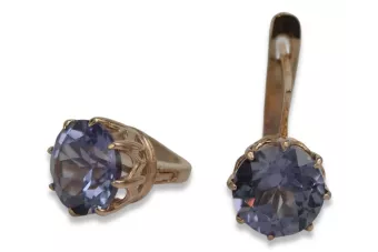 Vintage rose pink 14k 585 gold earrings vec070 alexandrite ruby emerald sapphire ...