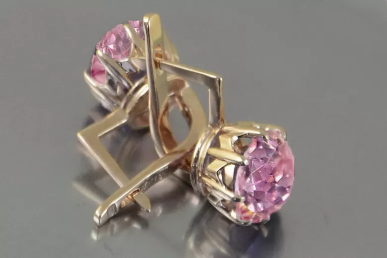 Vintage auskariai iš 14k 585 rožinio aukso vec070 aleksandritas rubinas emeraldas safiras ...
