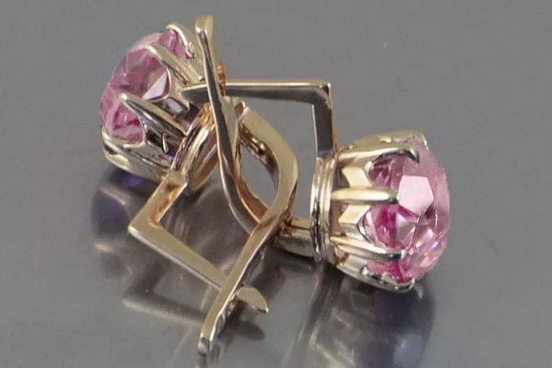 Russische Sowjetische Rose Pink 14k 585 Gold Ohrringe vec070 Alexandrit Rubin Smaragd Saphir ...
