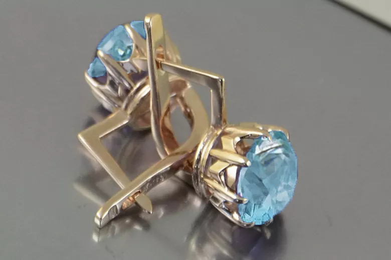 Vintage auskariai iš 14k 585 rožinio aukso vec070 aleksandritas rubinas emeraldas safiras ...