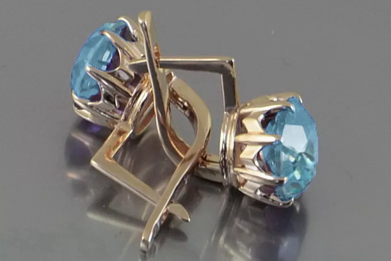 Boucles d’oreilles en or rose soviétique russe 14k 585 vec070 alexandrite rubis émeraude saphir ...