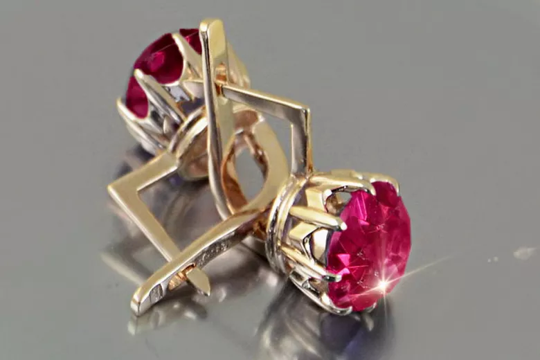 Rus sovietic a crescut roz 14k 585 cercei de aur vec070 alexandrit rubin smarald safir ...