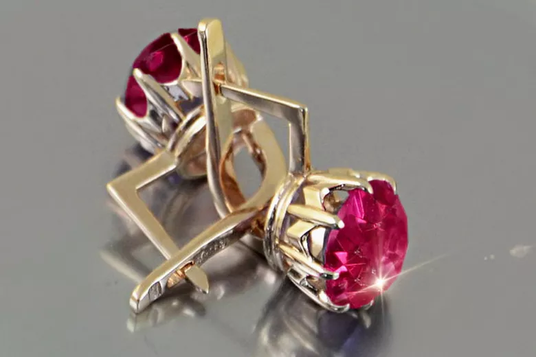 Russische Sowjetische Rose Pink 14k 585 Gold Ohrringe vec070 Alexandrit Rubin Smaragd Saphir ...