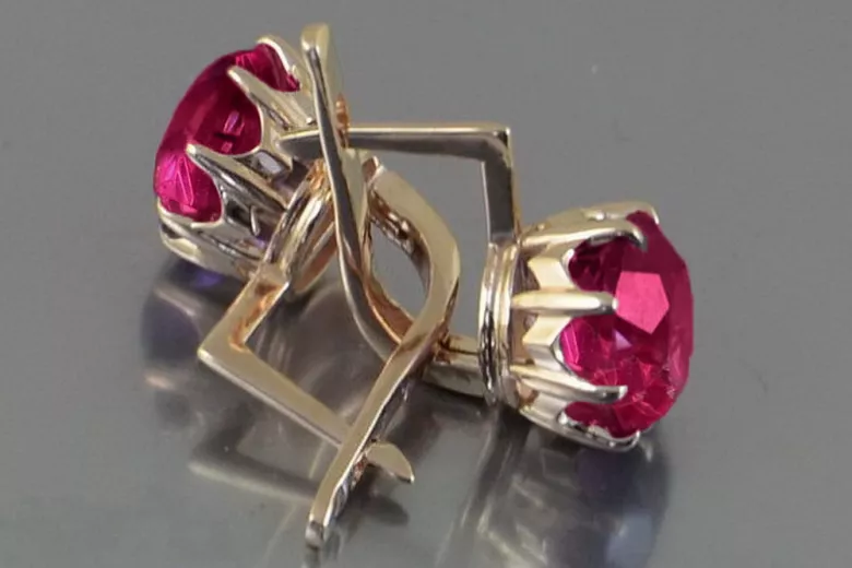 Russische Sowjetische Rose Pink 14k 585 Gold Ohrringe vec070 Alexandrit Rubin Smaragd Saphir ...