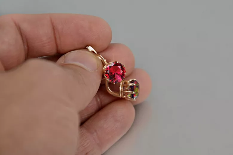 Russische Sowjetische Rose Pink 14k 585 Gold Ohrringe vec070 Alexandrit Rubin Smaragd Saphir ...