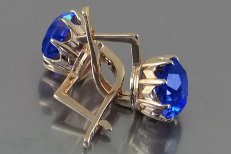 Boucles d’oreilles en or rose soviétique russe 14k 585 vec070 alexandrite rubis émeraude saphir ...