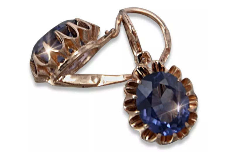Boucles d’oreilles en or rose soviétique russe 14k 585 vec074 alexandrite rubis émeraude saphir ...
