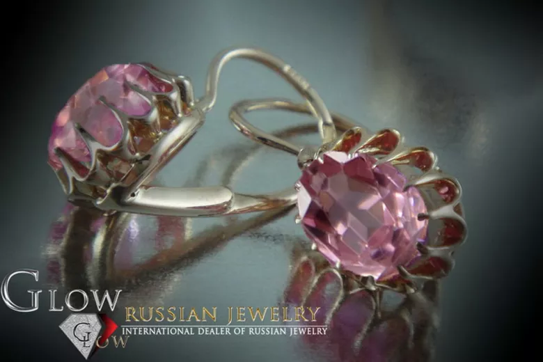 Russische Sowjetische Rose Pink 14k 585 Gold Ohrringe vec074 Alexandrit Rubin Smaragd Saphir ...