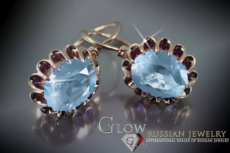 Boucles d’oreilles en or rose soviétique russe 14k 585 vec074 alexandrite rubis émeraude saphir ...