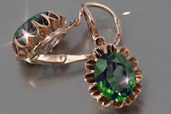 Boucles d’oreilles en or rose soviétique russe 14k 585 vec074 alexandrite rubis émeraude saphir ...