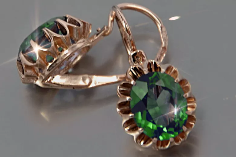 Boucles d’oreilles en or rose soviétique russe 14k 585 vec074 alexandrite rubis émeraude saphir ...
