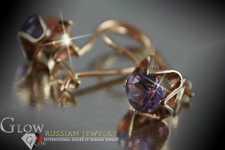 Ruso soviético rosa rosa 14k 585 pendientes de oro vec004 alejandrita rubí esmeralda zafiro ...