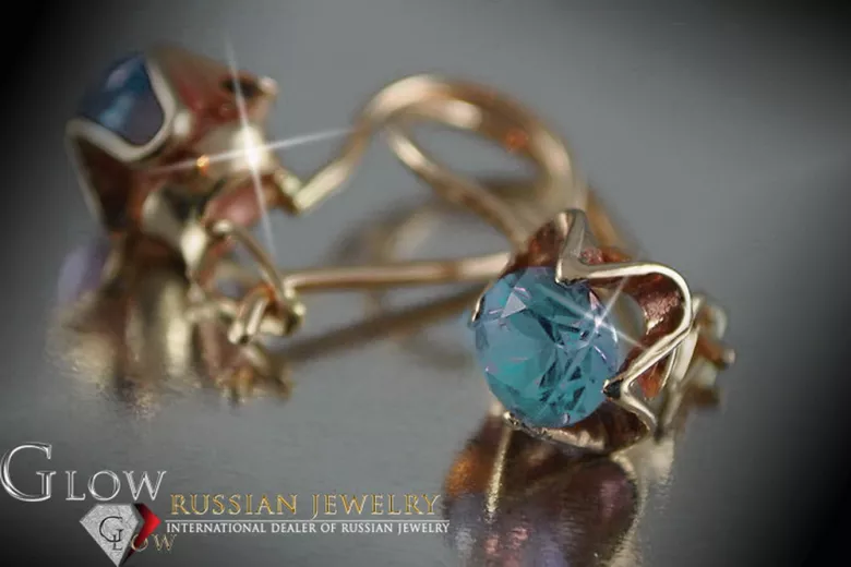 Vintage auskariai iš 14k 585 rožinio aukso vec004 aleksandritas rubinas emeraldas safiras ...