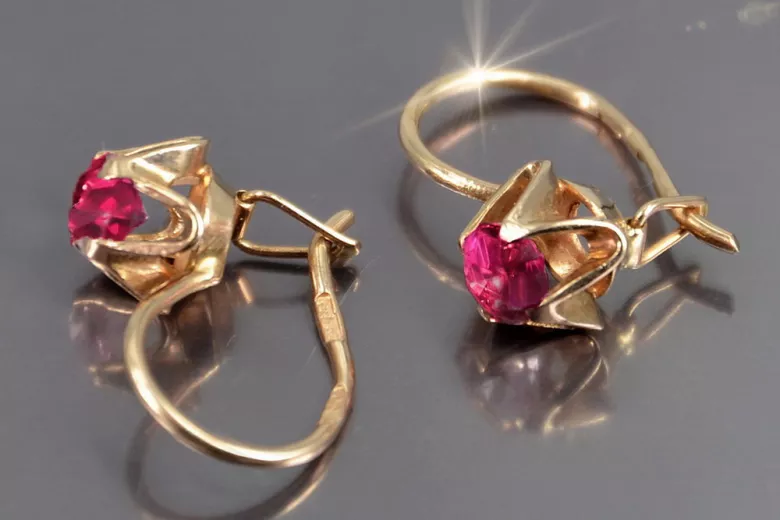 Ruso soviético rosa rosa 14k 585 pendientes de oro vec004 alejandrita rubí esmeralda zafiro ...