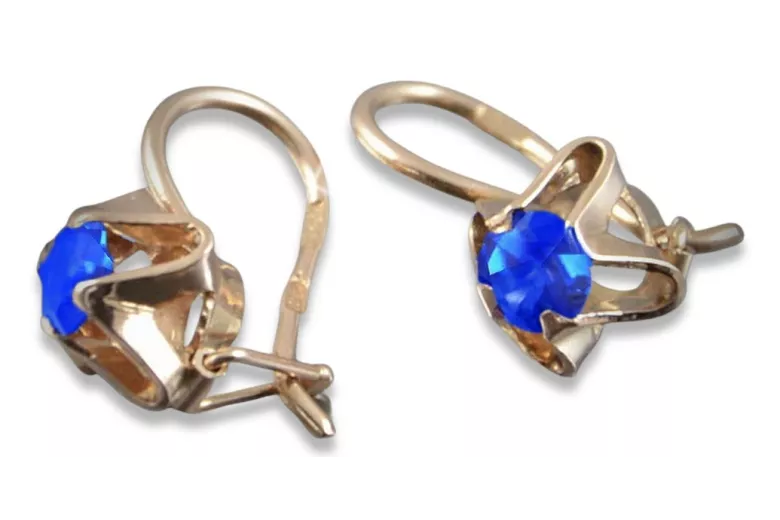Boucles d’oreilles en or rose soviétique russe 14k 585 vec004 alexandrite rubis émeraude saphir ...