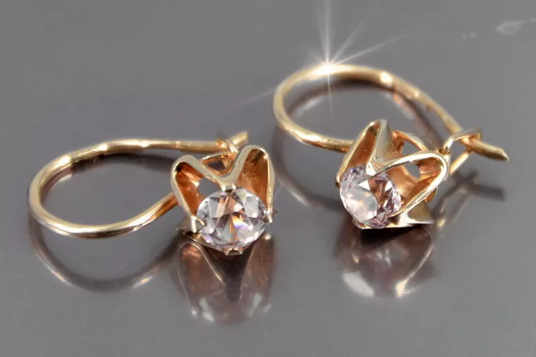 Vintage rose pink 14k 585 gold earrings vec004 alexandrite ruby emerald sapphire ...