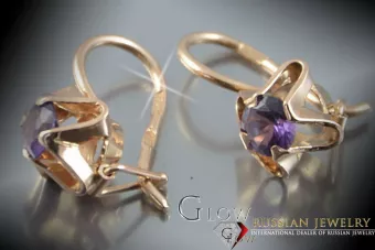 Vintage rose pink 14k 585 gold earrings vec004 alexandrite ruby emerald sapphire ...
