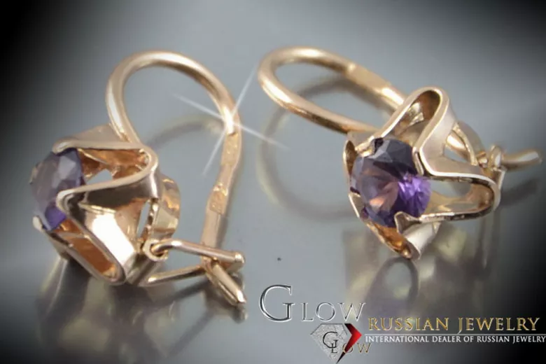 Vintage rose pink 14k 585 gold earrings vec004 alexandrite ruby emerald sapphire ...