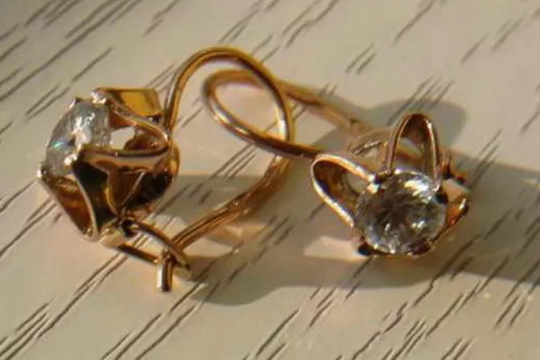 Vintage rose pink 14k 585 gold earrings vec004 alexandrite ruby emerald sapphire ...