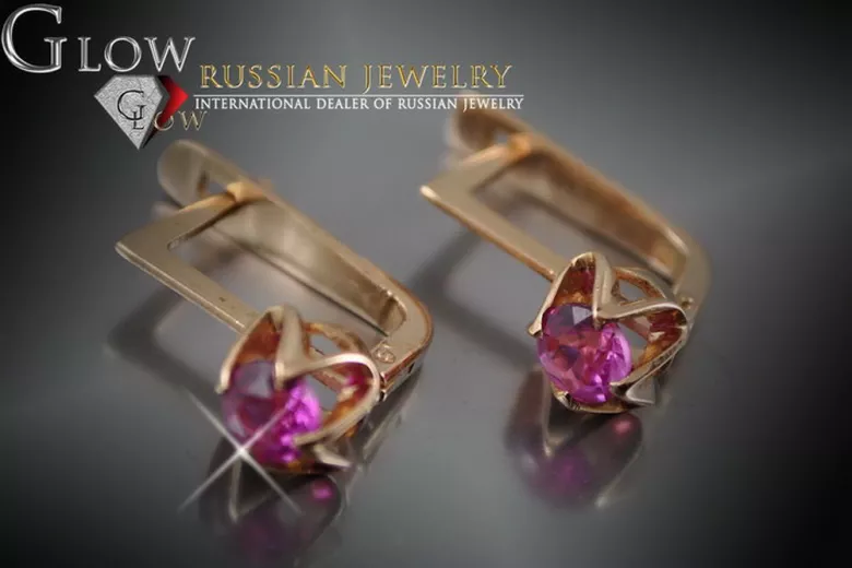 Russische Sowjetische Rose Pink 14k 585 Gold Ohrringe vec005 Alexandrit Rubin Smaragd Saphir ...