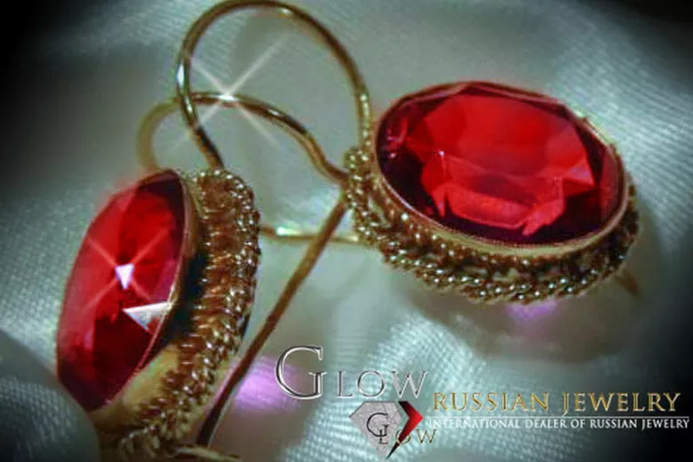 Boucles d’oreilles en or rose soviétique russe 14k 585 vec007 alexandrite rubis émeraude saphir ...