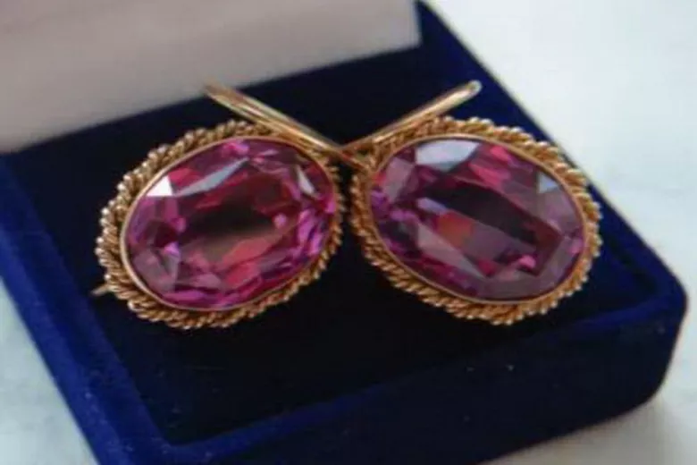 Vintage rose pink 14k 585 gold earrings vec007 alexandrite ruby emerald sapphire ...