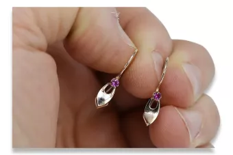 Vintage rose pink 14k 585 gold earrings vec008 alexandrite ruby emerald sapphire ...