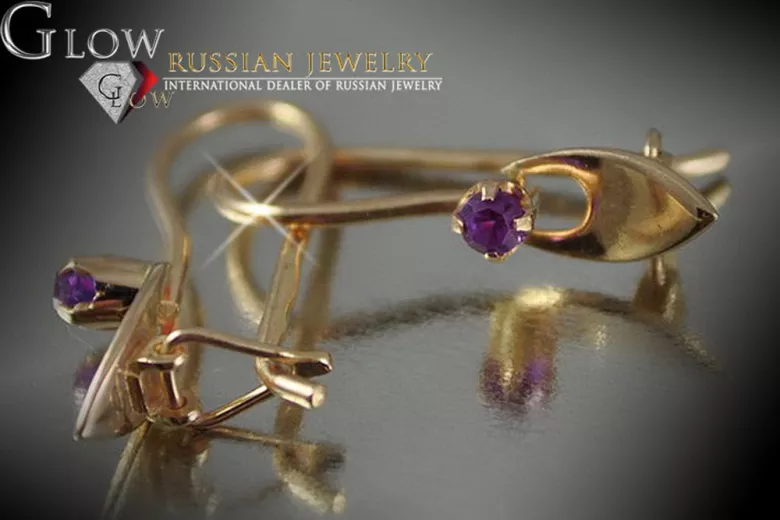 Rus sovietic a crescut roz 14k 585 cercei de aur vec008 alexandrit rubin smarald safir ...