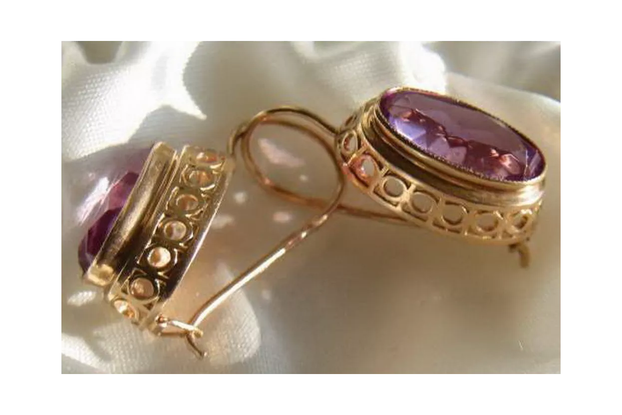 Vintage rose pink 14k 585 gold earrings vec010 alexandrite ruby emerald sapphire ...