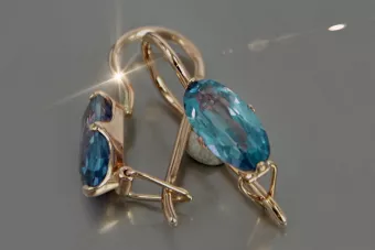 Vintažiniai auskarai iš 14k 585 rožinio aukso vec011 aleksandrito rubino smaragdo safyro...