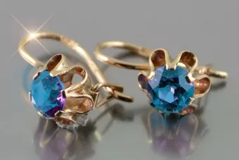 Vintažiniai auskarai iš 14k 585 rožinio aukso vec013 aleksandrito rubino smaragdo safyro...