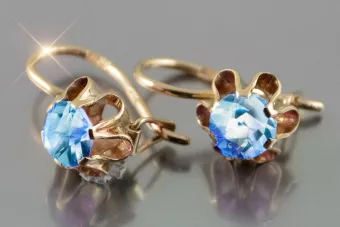 Vintažiniai auskarai iš 14k 585 rožinio aukso vec013 aleksandrito rubino smaragdo safyro...