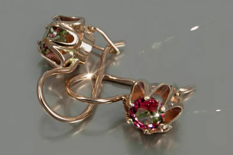 Russische Sowjetische Rose Pink 14k 585 Gold Ohrringe vec013 Alexandrit Rubin Smaragd Saphir ...