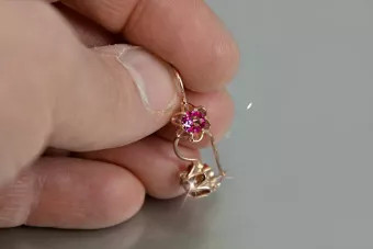 Vintage rose pink 14k 585 gold earrings vec013 alexandrite ruby emerald sapphire ...