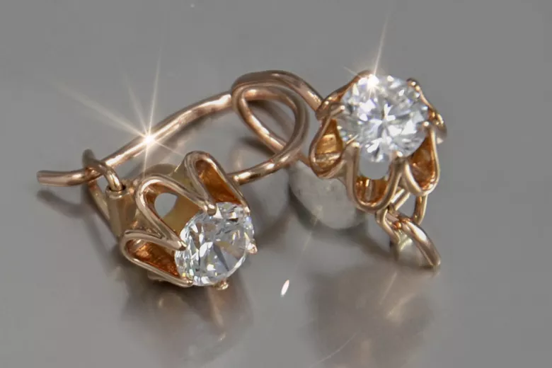 Vintage rose pink 14k 585 gold earrings vec013 alexandrite ruby emerald sapphire ...
